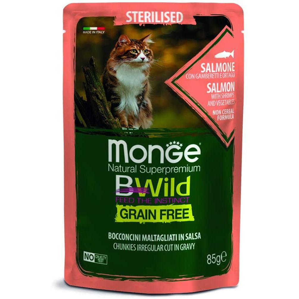 Monge BWild Sterilised Grain Free Salmone con Gamberetti 85gr Alimento umido per Gatti Monge BWild Sterilised Grain Free Salmone con Gamberetti 85gr Alimento umido per Gatti